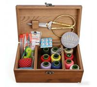 qsms01 Holz-Nähkorb mit Nähzubehör-Set - Vintage Organizer für Mama, Oma & Nähbegeisterte (Für Haushalt & Notfallreparaturen),B/Deluxe Edition