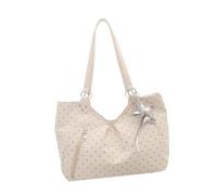 QSTDGVPW Damen Handtasche Canvas Schultertasche Umhängetasche Einkaufstasche aus Polyester mit Geräumigem Hauptfach Und Dekorativem Anhänger für Arbeit Reisen, Weiß