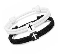 Qsvbeeqj 2 Stück religiöse Accessoires Armbänder mit verstellbaren Kreuzen Designs für Taufe Feier Paare, Eine Größe, Wie beschrieben