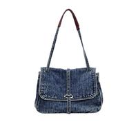 Qsvbeeqj 2025 Trendige Retro-Jeans-Umhängetasche, geräumiger Innenraum, doppelter bequemer Riemen, praktische Unterarmbörse, geräumige Jeans-Tasche für Damen, blau, One Size