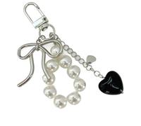 Qsvbeeqj Bowknot Heart Pearls Charm Keychains Sweet Lovely Pendant Hangings Ornament Keyring Backpack Decoration For Women Girls, silber