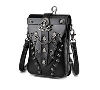 Qsvbeeqj Vintage-inspirierte Damen-Umhängetasche, Totenkopf-Design, Lederhandtasche, geeignet für Freizeit, Reisen und Musikfestivals, Retro-Mode