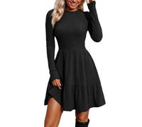 QTANZIQI Freizeitkleider Strickkleid Damen Pulloverkleid Elegantes Herbstkleid Winterkleid Damen Langarm Herbstkleider mit Taschen 2025 Rippstrick Lässiges Pulloverkleid mit Rundhalsausschnitt