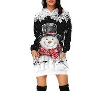 QTANZIQI Freizeitkleider Strickkleid Damen Pulloverkleid Elegantes Herbstkleid Winterkleid Lässiges Kapuzenkleid mit Aufdruck Langarm Rundhalsausschnitt Taschen Winter Festival Tragen Bequem