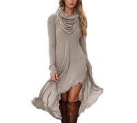 QTANZIQI Freizeitkleider Strickkleid Damen Pulloverkleid Elegantes Winterkleid Herbstkleid Lässiges Langarm Einfarbiges Kleid mit Rundhalsausschnitt Puffärmeln für den täglichen Gebrauch