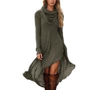 QTANZIQI Freizeitkleider Strickkleid Damen Pulloverkleid Elegantes Winterkleid Herbstkleid Lässiges Langarm Einfarbiges Kleid mit Rundhalsausschnitt Puffärmeln für den täglichen Gebrauch