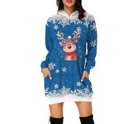 QTANZIQI Freizeitkleider Strickkleid Damen Pulloverkleid Elegantes Winterkleid Herbstkleid Lässiges Pullover-Sweatshirtkleid mit Cartoon-Hirschkopf-Aufdruck