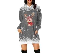QTANZIQI Freizeitkleider Strickkleid Damen Pulloverkleid Elegantes Winterkleid Herbstkleid Lässiges Pullover-Sweatshirtkleid mit Cartoon-Hirschkopf-Aufdruck