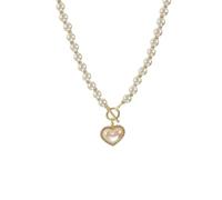 QTANZIQI In Imitation Perle Choker Halsband Vinatge Perlen Halskette für Frauen Einfacher Schnalle Herz Anhänger Schlüsselbein Kettenhals Halsschmuck