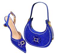QTANZIQI Luxuriöses Damen-Set aus blauen Pumps und Handtaschen für Partys und Hochzeiten. Bequeme, schlanke Slingpumps mit Glitzer