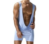 QTANZIQI Männer Low Cut Drapierte Kragen Bodys Trikot Drapierte Overalls Nahtlose Shapewear Sommer Casual Pyjamas Nachtwäsche