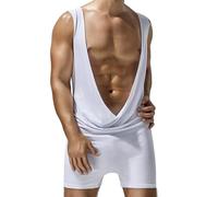 QTANZIQI Männer Low Cut Drapierte Kragen Bodys Trikot Drapierte Overalls Nahtlose Shapewear Sommer Casual Pyjamas Nachtwäsche