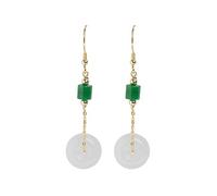 QTANZIQI Ohrringe für Mädchen, Ohrstecker für Damen, S925, natürliche weiße Jade, Sicherheitsschnallen-Ohrringe, ethnischer Stil, handgefertigt, kreative Ohrbügel-Ohrringe, grün, S