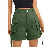 QTUN Damen Cargo Shorts Mode Jeans Bermuda Shorts Sommer Elastische Taille Kurze Hosen aus Denim Stretch Grosse Grössen Lässige Sommershort Wanderhose mit Taschen