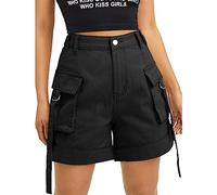 QTUN Damen Cargo Shorts Mode Jeans Bermuda Shorts Sommer Elastische Taille Kurze Hosen aus Denim Stretch Grosse Grössen Lässige Sommershort Wanderhose mit Taschen