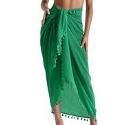 QTUN Damen Sarong Pareo Bikini Cover Up Strand Wickelrock Sommer Badeanzug Cover up Groß Strandtuch Vertuschung Leichter Strandkleid Multifunktional Tapisserie Wickeltuch mit Quasten