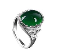 QTYQWC 925 Sterling Silber Grüner Achat Kristall Ring Smaragd Vintage Eingelegter Chalcedon Zeigefinger Öffnung Verstellbarer Damenring