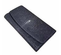 QTYQWC Authentische exotische Glatte Rochenhaut-Dame, große dreifach Faltbare Geldbörse aus echtem Leder, Damen-Kupplung, Münzgeldbörse, Lange Kartenhalter für Damen (grün)