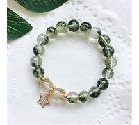 QTYQWC Feng Shui-Kristall-Armband, natürlicher grüner Phantomquarz, Gold-Rutilquarz-Kristall, Stern-Charm-Armband, Urlaubsschmuck, Amulett zieht Glück an, um das Böse abzuwehren