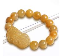 QTYQWC Feng Shui Reichtumsarmband Pixiu/Pi Yao-Armband mit antiken Münzen, natürliches goldenes Jade-Armband, dehnbarer Armreif, gelbes Jade-Armband, Damen und Herren, Talisman für Glück, 10 mm