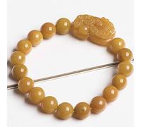 QTYQWC Feng Shui Reichtumsarmband Pixiu/Pi Yao-Armband mit antiken Münzen, natürliches goldenes Jade-Armband, dehnbarer Armreif, gelbes Jade-Armband, Damen und Herren, Talisman für Glück, 10 mm