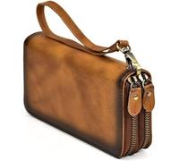 QTYQWC Geldbörsen Vintage Echtes Leder Lange Geldbörse Leder Geldbörse für Herren Clutch Geldbörse Doppelter Reißverschluss Kartenhalter (Farbe: B)