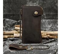 QTYQWC Herren-Geldbörse im Vintage-Stil mit Pferdeleder-Kette, echtes Leder, Lange Bifold-Geldbörse mit Schnappverschluss, Kartenhalter, Geldbörse, Reißverschluss (Farbe: B, Größe: Einheitsgröße)