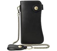 QTYQWC Herren-Geldbörse im Vintage-Stil mit Pferdeleder-Kette, echtes Leder, Lange Bifold-Geldbörse mit Schnappverschluss, Kartenhalter, Geldbörse, Reißverschluss (Farbe: B, Größe: Einheitsgröße)