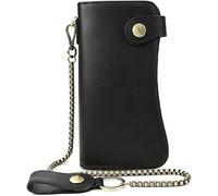 QTYQWC Herren-Geldbörse mit Vintage-Pferd-Leder-Kette, echtes Leder, Lange Brieftasche mit Druckknopf, Kartenhalter, Geldbörse, Reißverschluss (Farbe: A)