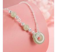 QTYQWC Jadekette, natürliche Jadekette für Damen, grüne Halskette als Handarbeit für Glück und langes Leben, spirituelle Geschenke, Heilsteine, Halskette, handgefertigt, echte Hetian-Jade, 925