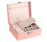 QTYQWC Juwelierschachtel für Frauen Zweischichtiger Lint Schmuckschatulle Großer Schmuckhalterabteilungen Schmuckteile Juwelier Juwelierschachtel Organizer Gray (Pink)