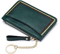 QTYQWC Karten-Geldbörsen, tragbar, echtes Leder, Geldbörse, Business-Ausweis, Kreditkarteninhaber, Geldbörse, Schlüsselanhänger, Buskarten, Hüllenhalter, Tasche (Farbe: Grün)
