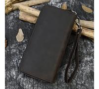 QTYQWC Leder-Geldbörse für Herren, Clutch-Geldbörse, Doppelreißverschluss, 24 Kartenhalter, Vintage-Geldbörse aus echtem Leder (Farbe: A, Größe: Einheitsgröße)