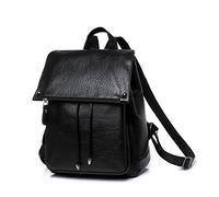 QTYQWC Mode Frauen Rucksack Große Kapazität Einfarbig Damen Pu Leder Vintage Rucksack Weiblich (Schwarz)