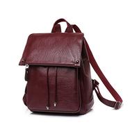 QTYQWC Mode Frauen Rucksack Große Kapazität Einfarbig Damen Pu Leder Vintage Rucksack Weiblich (Schwarz)