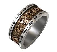 QTYQWC Nordischer Wikinger-Runenring für Männer und Frauen, zweifarbig, 925er Sterlingsilber, Elder Futhark-Ring, Runen-Alphabet-Ring, Bandgröße 8-13
