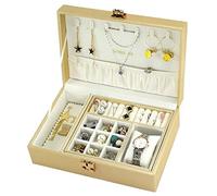 QTYQWC Schmuck-Organizer, Schmuckkästchen, Schmuckkästchen, PU-Leder, Schmuckkästchen, Organizer, Halsketten, Aufbewahrungskoffer, 2 Schichten, Armband, Ring, Vitrine, Schmuckkästchen für Damen