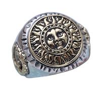 QTYQWC Zweifarbiger Ring aus 925er Sterlingsilber mit strahlendem Sonnengesicht, Goldener Dinosaurier-Kompass für Männer und Frauen, offen, verstellbar
