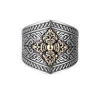 QTYQWC Zweifarbiger Vajra-Dorje-Ring aus 925er-Sterlingsilber, tibetisch-buddhistischer Amulettring für Männer, offen, verstellbar