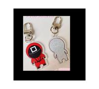 (Quadrat) Tintenfisch Spiel Schlüsselanhänger Guard Replik Puppe Dalgona Cookies Figur Schlüsselanhänger