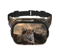 Quadratische doppellagige Hüfttasche mit afrikanischem Tier-Leopardenmuster, Brusttasche, Crossbody-Tasche, Laufen, Reisen, Wandern, Schwarz , Einheitsgröße