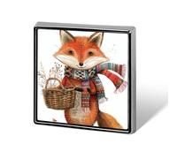 Quadratische Fuchs-Brosche mit Korb, klassische Mini-Anstecknadel, 1,8 cm, Aluminiumlegierung, personalisierbar, für Rucksack, Hut, Anzug, Jacke, Kleidung, Dekoration