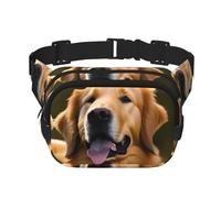 Quadratische Hüfttasche mit Golden Retriever-Aufdruck, für Workout, Wandern, Laufen, Reisen, Fitnessstudio, hübscher Reißverschluss, Schwarz , Einheitsgröße