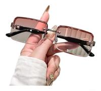 Quadratische Retro-Sonnenbrille für Damen und Herren, randloser Metallrahmen, UV380-Schutz, leichte Vintage-Brille für Autofahren, Reisen, Party, schwarz-graue Gläser (C)