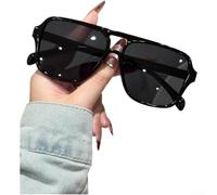 Quadratische Retro-Sonnenbrille für Damen und Herren, UV400-Schutz, schwarzer Rahmen, graue Linse, leichte PC-Modebrille für Fahren, Angeln, Party, Unisex klassischer Stil (E)