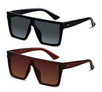 Quadratische übergroße Sonnenbrille für Damen und Herren, große flache Oberseite, 2 Stück, modischer Schutz, randlose Farbtöne, (2er-Pack), glänzend schwarz + braun, Größe L