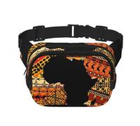 Quadratische zweilagige Hüfttasche mit afrikanischem Landkarten-Ethno-Muster, Brusttasche, Crossbody-Tasche, Laufen, Reisen, Wandern, Schwarz , Einheitsgröße