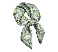 Quadratischer Schal aus 100% reiner Maulbeerseide, 68,6 x 68,6 cm, Damen-Halstuch, Kopftuch, Grün/Blumen, Small