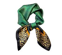 Quadratischer Schal aus 100% reiner Maulbeerseide, 68,6 x 68,6 cm, Damen-Halstuch, Kopftuch, Grüner Leopard, Small