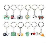 Qualoramall Bunte Fußball-Schlüsselanhänger für Kinder, Fußball, Partygeschenke, Sportveranstaltungen, Geschenke mit Metallring und PVC-Anhängern für Rucksäcke, Taschendekorationen, 9,4 x 5,3 cm, 12